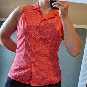 Casual Corner Coral, White Polka Dot, Sleeveless top